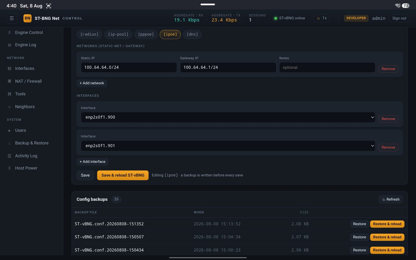 Static networks, gateways and bound interfaces for IPoE.